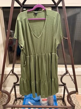 torrid Olive Green Ribbed V-Neck Tiered Dress